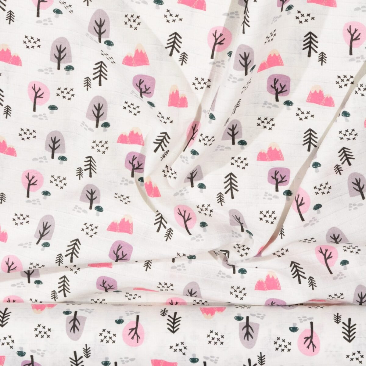 Ağaçlar Pembe Müslin Bezi Kumaş - Görsel 2