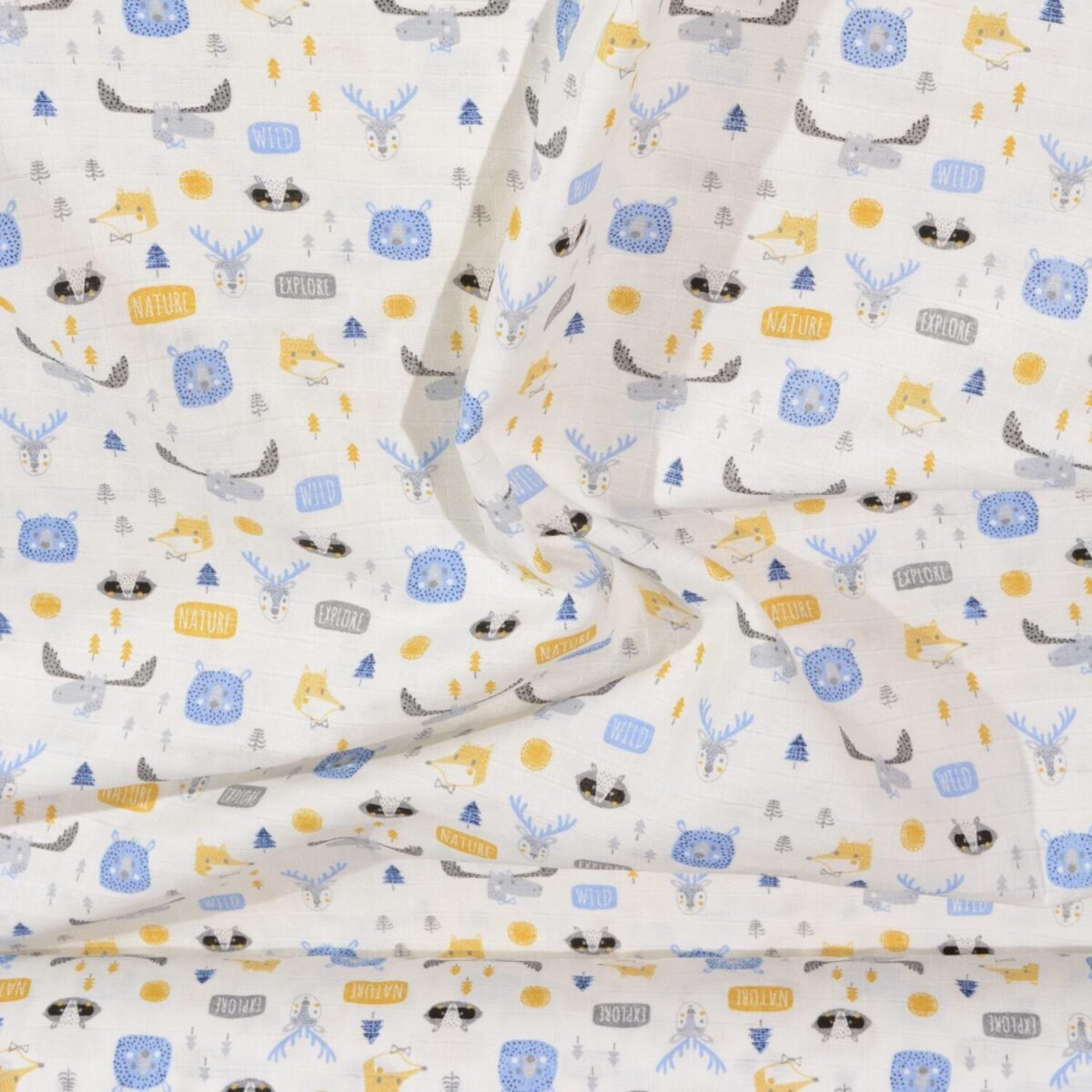 Geyikler Mavi Müslin Bezi Kumaş - Görsel 2