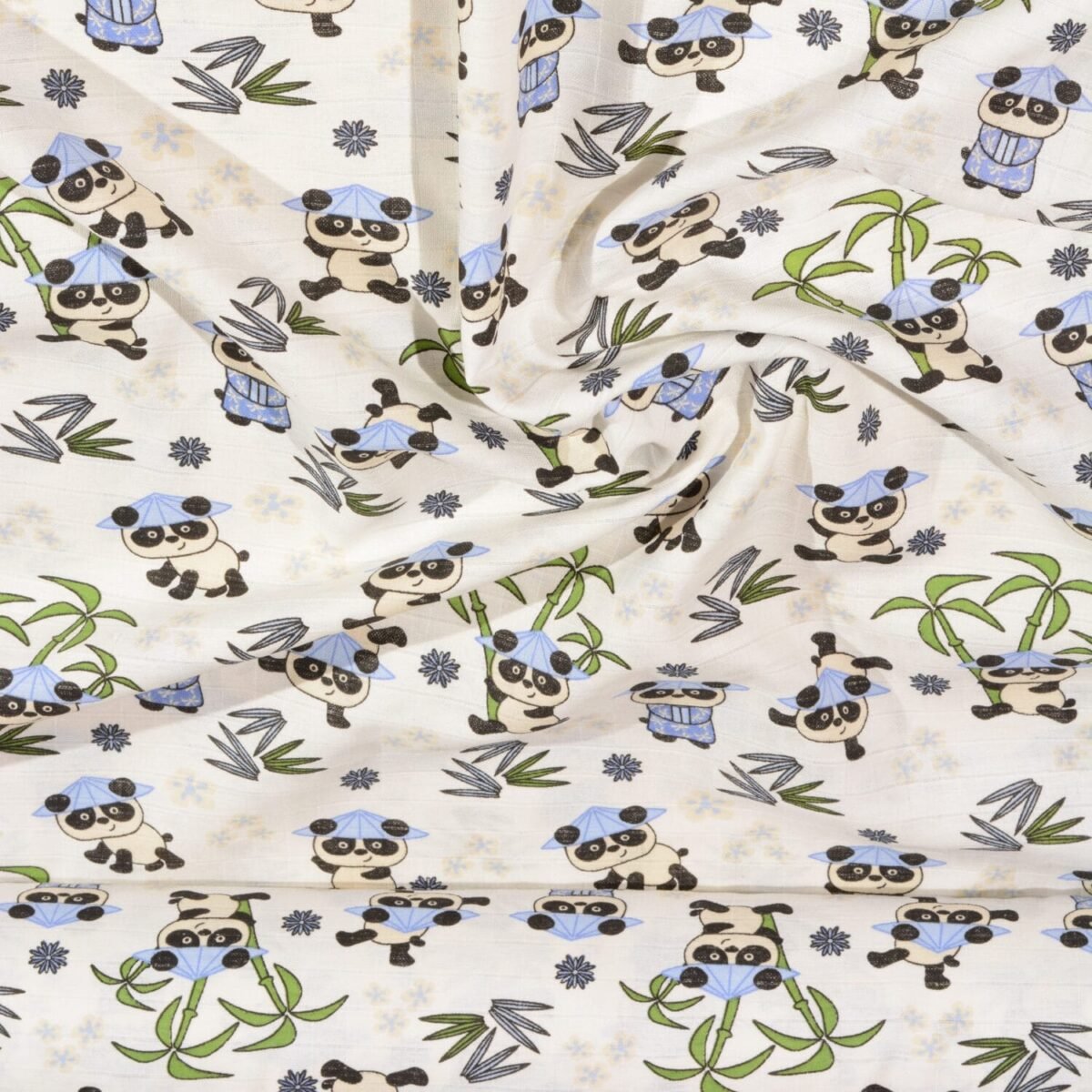 Pandalar Mavi Müslin Bezi Kumaş - Görsel 2